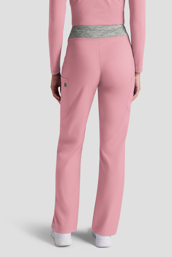 Butter-Soft STRETCH FLXTEK+ Women's 4-Pocket Knit Waistband Yoga Scrub Pants - Cosmo Pink / Silver Melange - 2