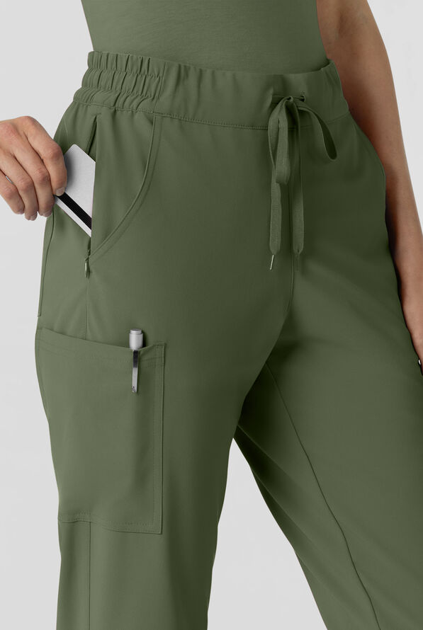 Wink Renew Women's 6-Pocket STRETCH Flat Front Drawstring Cargo Jogger Scrub Pant - Olive - 2