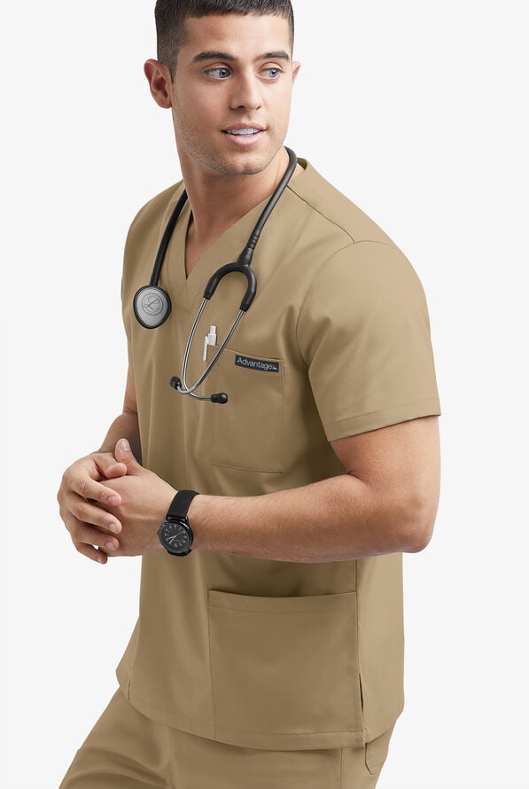 Advantage STRETCH Men's 6-Pocket V-Neck Scrub Top - Golden Sand - 2