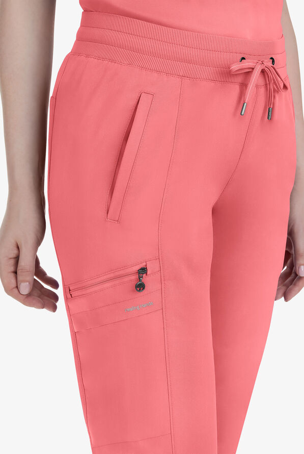 Healing Hands Purple Label Toby Women's 7-Pocket STRETCH Jogger Drawstring Scrub Pant - Blushing Peach - 2