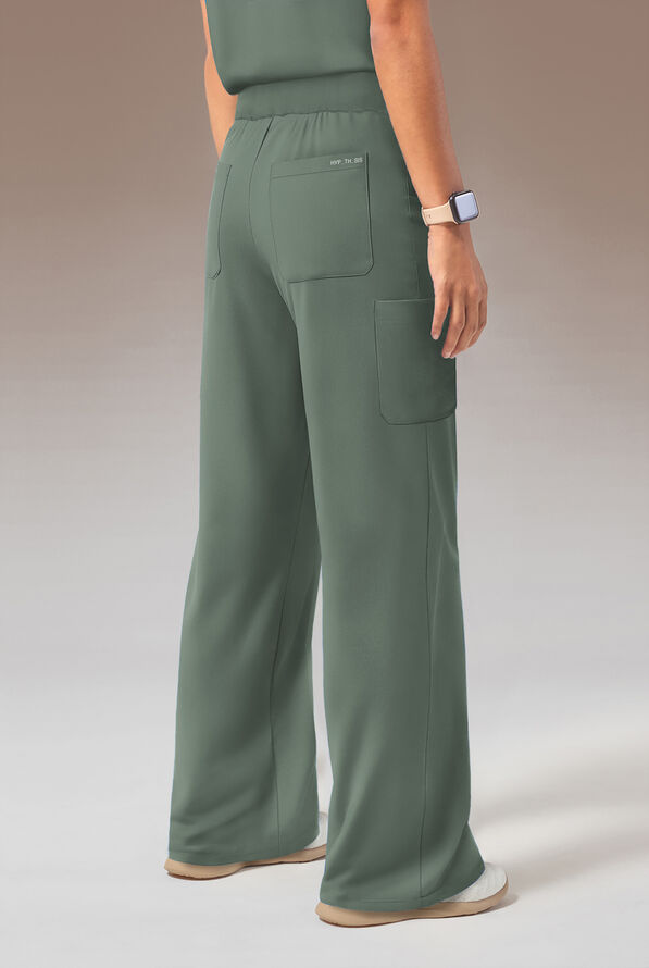 Hypothesis Y-Band Women's 6-Pocket Yoga-Style Knit Waist Wide Leg Scrub Pant - Mineral - 2