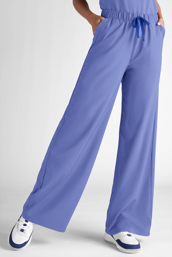 Easy STRETCH Hunter Women's 6-Pocket Relaxed Fit Wide Leg Scrub Pant - Ceil Blue - 1