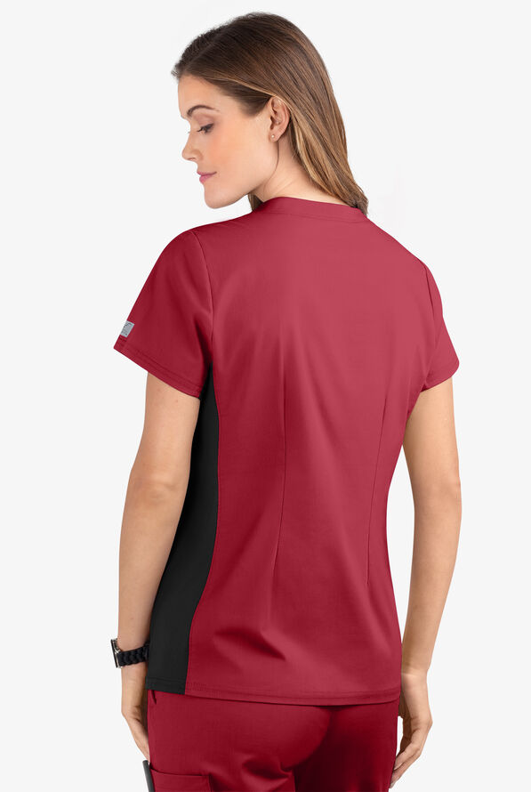 Butter-Soft STRETCH Women's 3-Pocket Contrast Scrub Top - Ruby/Black - 4