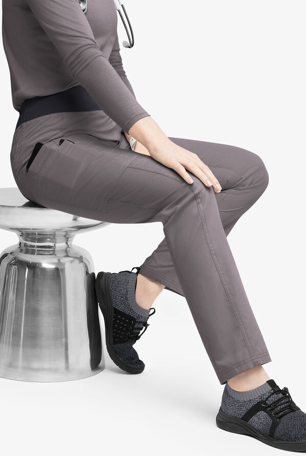 Pantalón médico Butter-Soft Originals de tiro medio estilo yoga con piernas entalladas y 5 bolsillos para mujer - Grey Stone/Pewter - 4