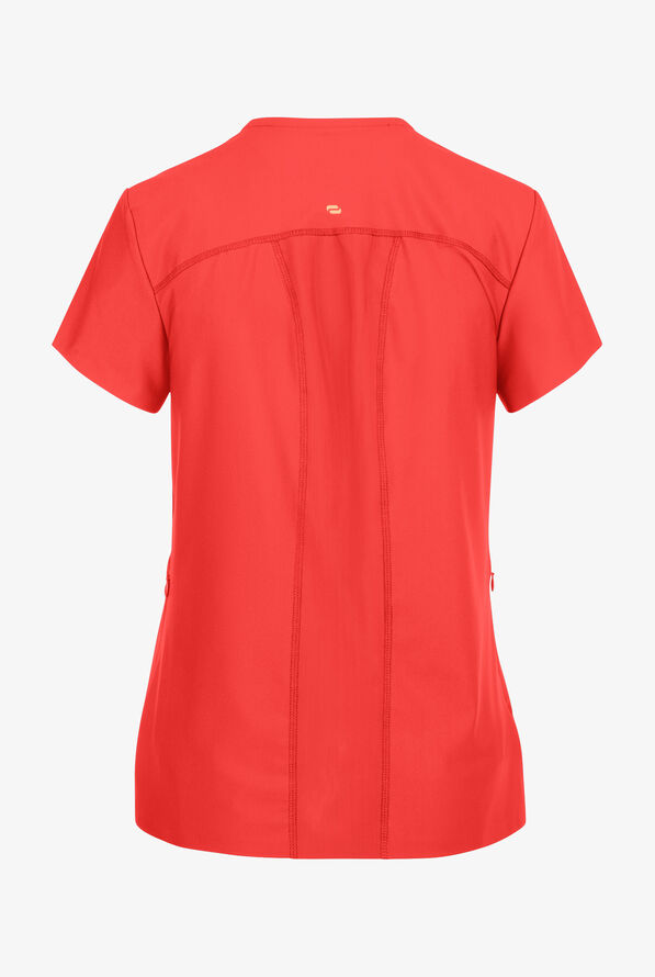 Infinity GNR8 Kinetic Knit Women's 2-Pocket STRETCH Mesh Overlay V-Neck Scrub Top - Vivid Orange - 2