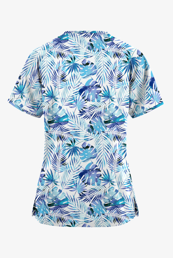 Butter-Soft Originals Tropical Garden Women's 3-Pocket Mock Wrap Raglan Sleeve Print Scrub Top - null - 2