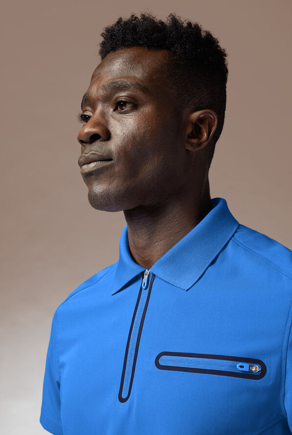 Hypothesis Alpha System Men’s 1-Pocket Zip Neck Polo With Tonal Trim Scrub Top - Royal/Navy - 4