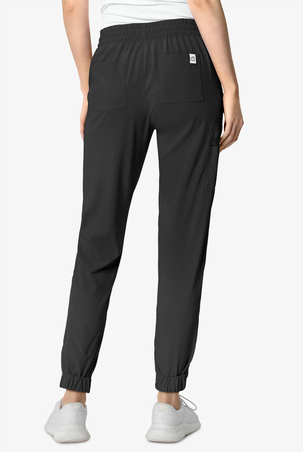 Wink Renew Women's 7-Pocket STRETCH Flat Front Drawstring Cargo Jogger Scrub Pants - Black - 2