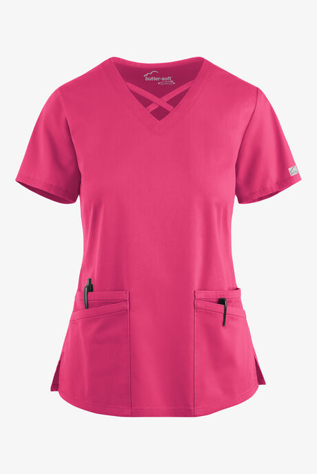 Blusa médica UA Butter-Soft STRETCH con lazos entrecruzados y 4 bolsillos para mujer