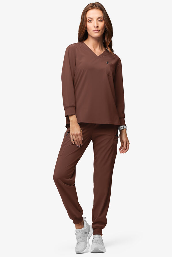 Easy STRETCH Women's Josie 2-Pocket Relaxed 3/4" Sleeve Scrub Top - Double Espresso - 4