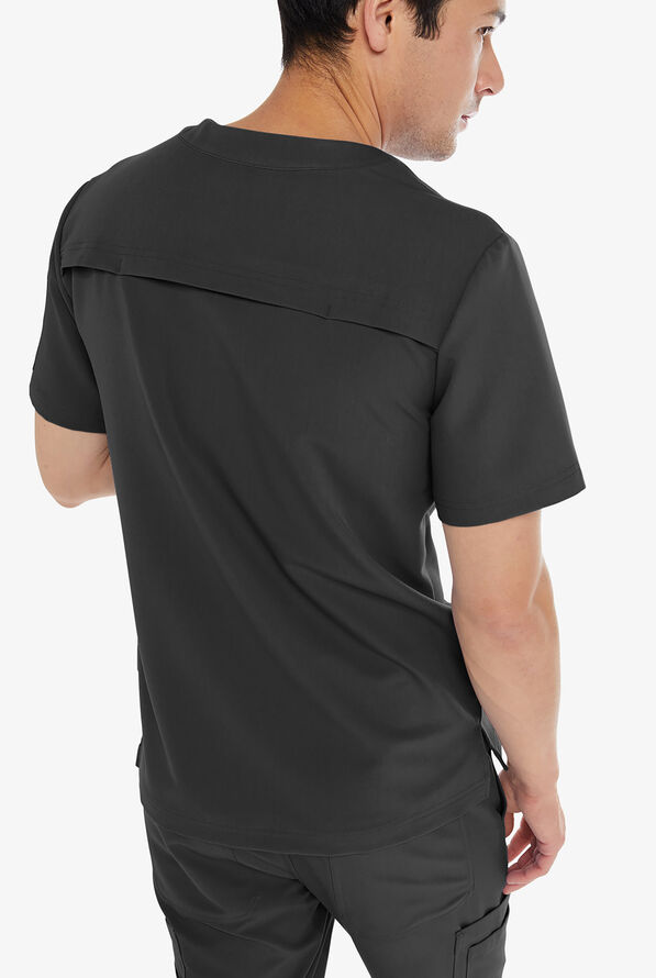 Camisa médica Keswi estilo Henley con mangas cortas y 4 bolsillos para hombre - Pewter - 3