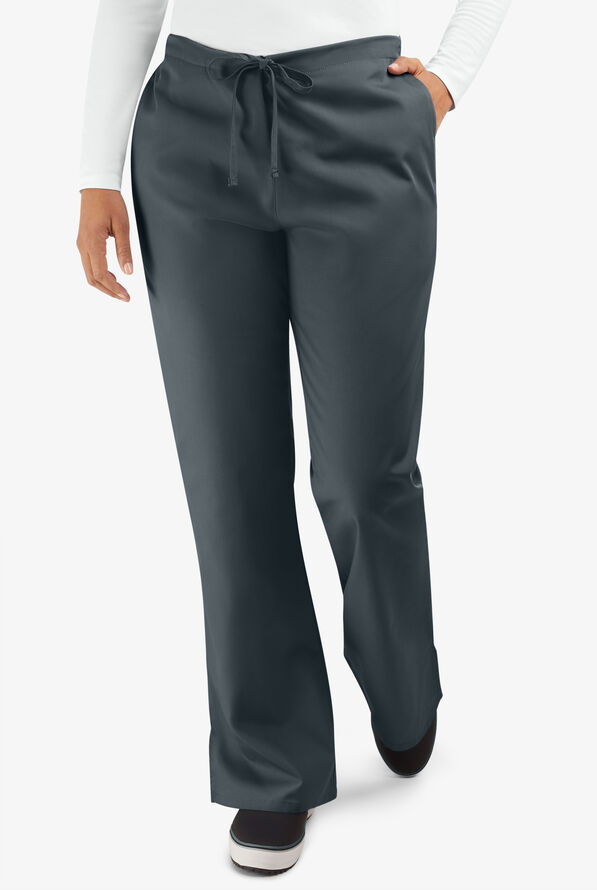 Cherokee Workwear Women's 3-Pocket Flare Leg Drawstring Scrub Pants - Pewter - 1