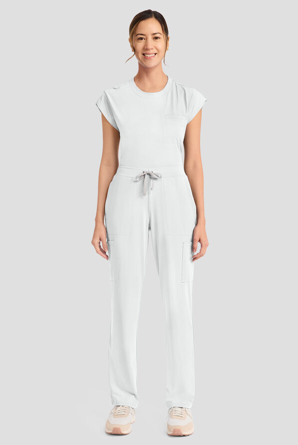 Cherokee Achieve Women's 5-Pocket STRETCH Elastic Waist Drawstring Cargo Scrub Pants - White - 5