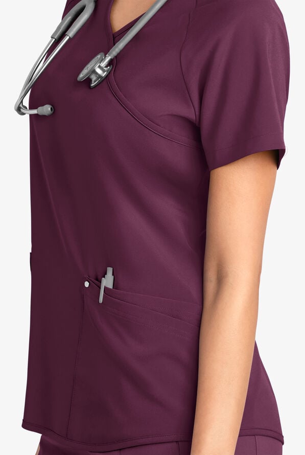 Easy STRETCH Cara Women's 4-Pocket Raglan Scrub Top - Dark Mulberry - 5