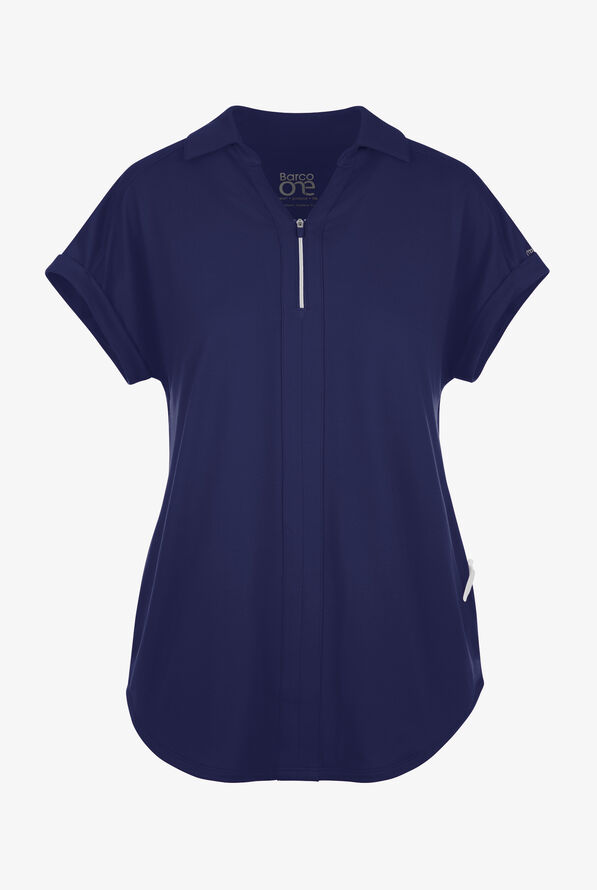 Blusa médica Barco One Performance Knit Engage STRETCH con cremallera en el cuello y 2 bolsillos para mujer - Indigo - 1