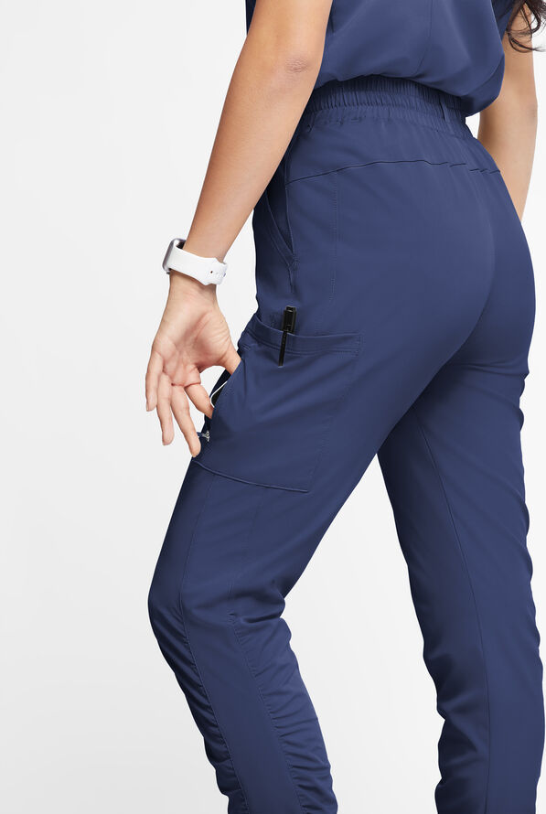 Pantalón médico WhisperLite Calla estilo cargo con pierna fruncida y 6 bolsillos para mujer - Navy - 3
