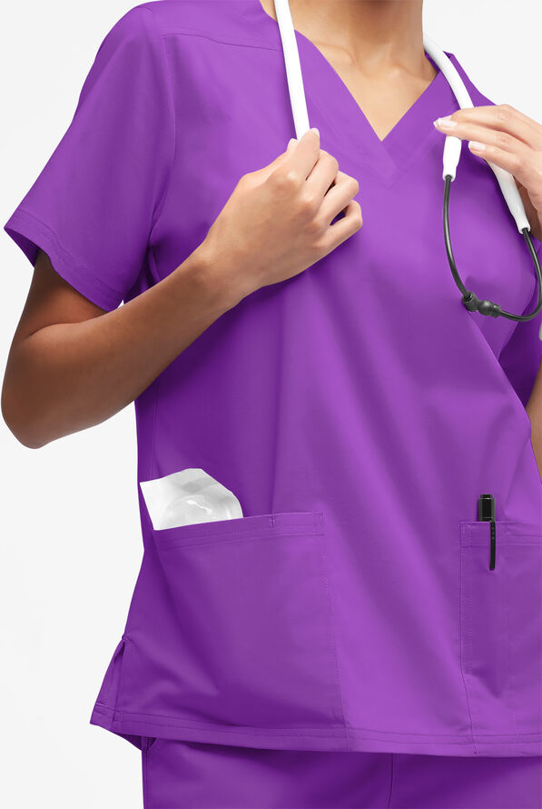Butter-Soft STRETCH Women's 4-Pocket V-Neck Scrub Top - Wild Plum - 2