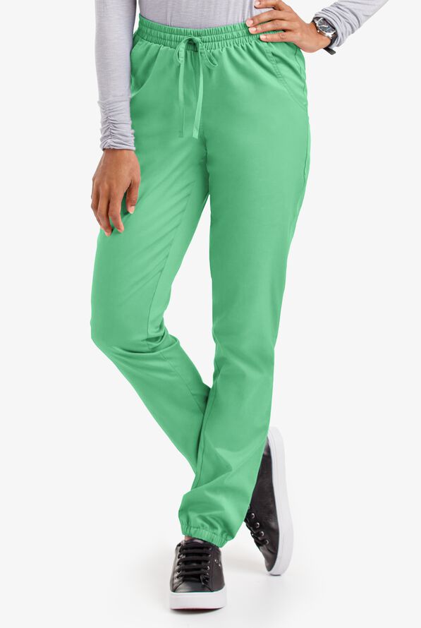 Butter-Soft STRETCH Women's 5-Pocket Jogger Scrub Pants - Petite - Green Jade - 1