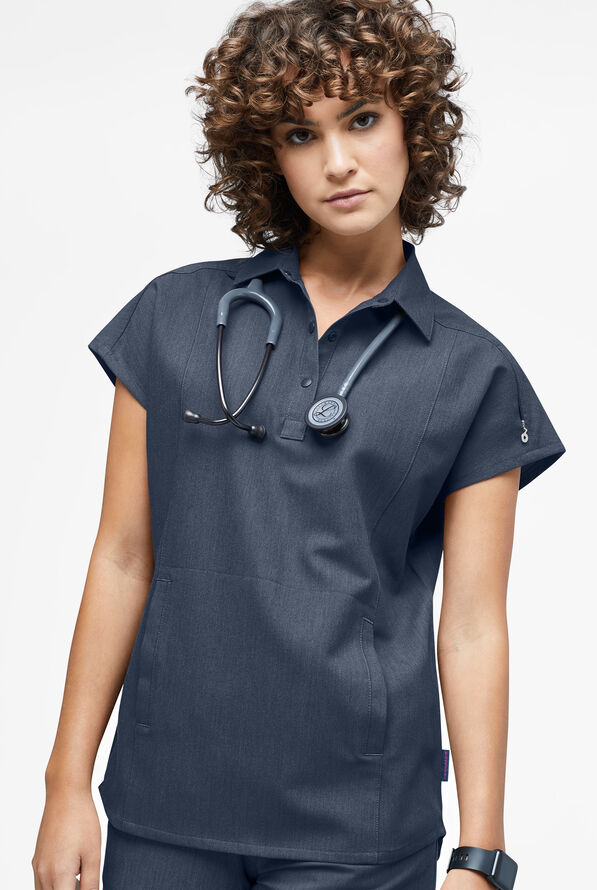 Movement by Butter-Soft Mintaka Women’s 4-Pocket Polo Collared Scrub Top - Indigo Heather - 2