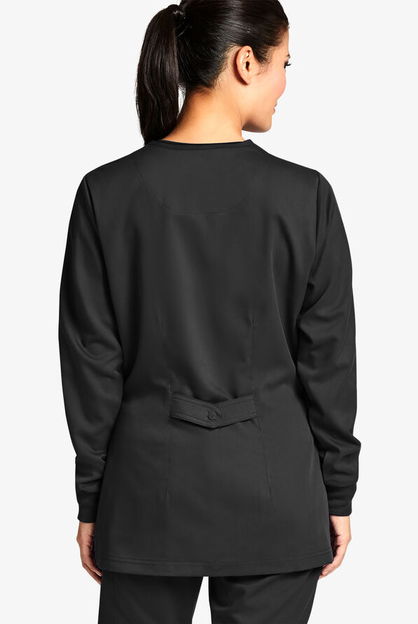 Grey's Anatomy by Barco Women's 4-Pocket Round Neck Warm-Up Scrub Jacket - Black - 4