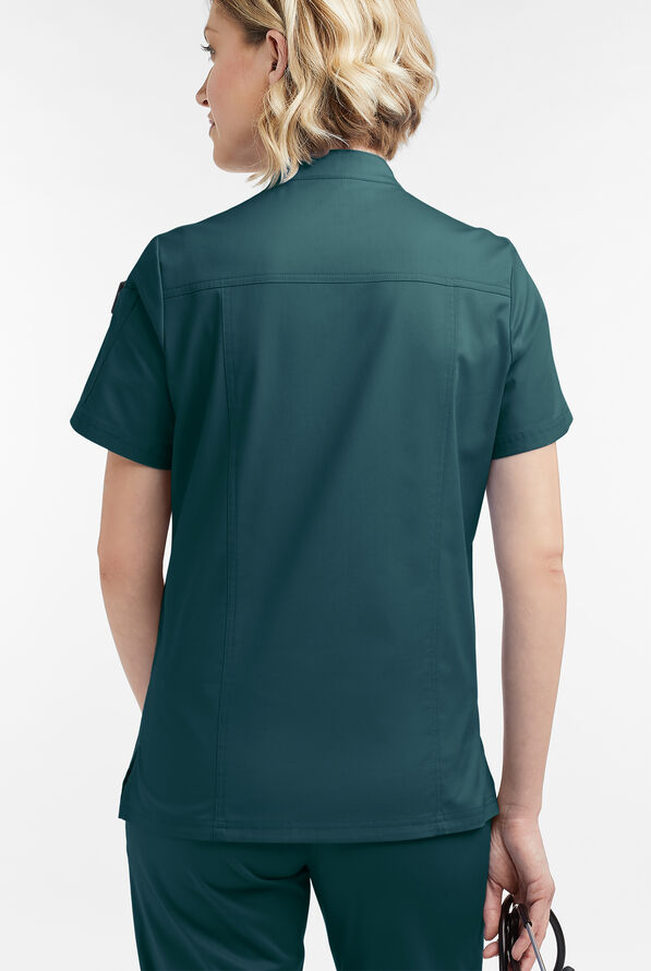 Blusa m&eacute;dica UA Butter-Soft STRETCH con cremallera y 6 bolsillos para mujer - Caribbean Blue - 4