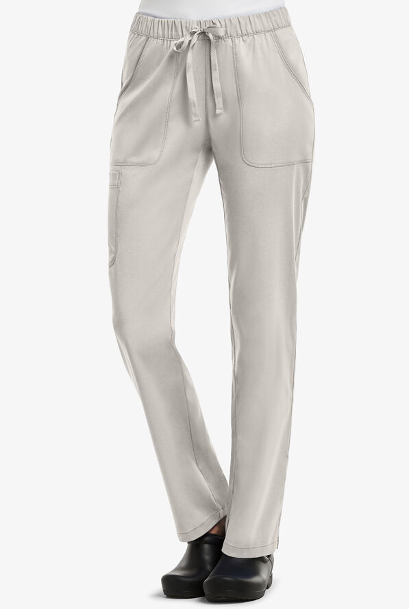 Maevn Matrix Women's 5-Pocket STRETCH Elastic Waist Drawstring Cargo Scrub Pants - Petite - Quiet Grey - 1