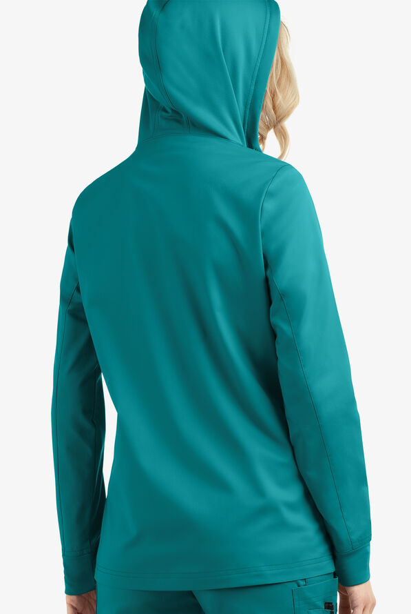 Sudadera m&eacute;dica con capucha abrigada UA Butter-Soft STRETCH con cremallera y 3 bolsillos para mujer - Teal - 4