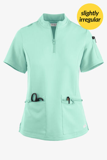 Butter-Soft Women's 5-Pocket Zipper Neck Short Sleeve Scrub Top **Slightly IRREGULAR**