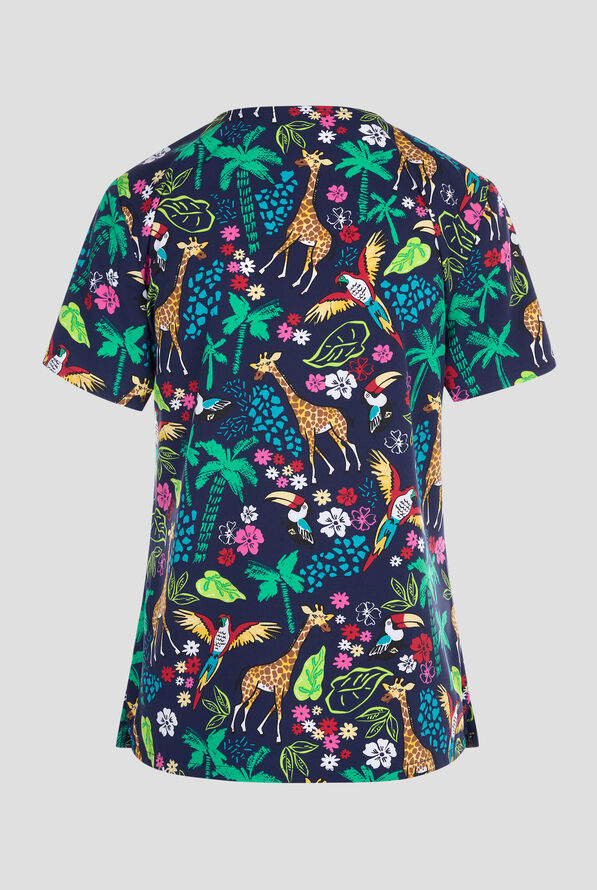 Blusa médica estampada Cherokee Jungle Jive STRETCH con cuello en V y 2 bolsillos para mujer - null - 2