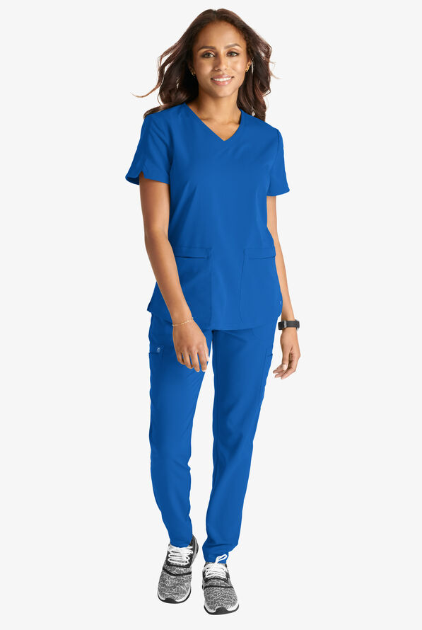 Cherokee Atmos Women's 2-Pocket STRETCH Coolmax V-Neck Scrub Top - Royal - 4