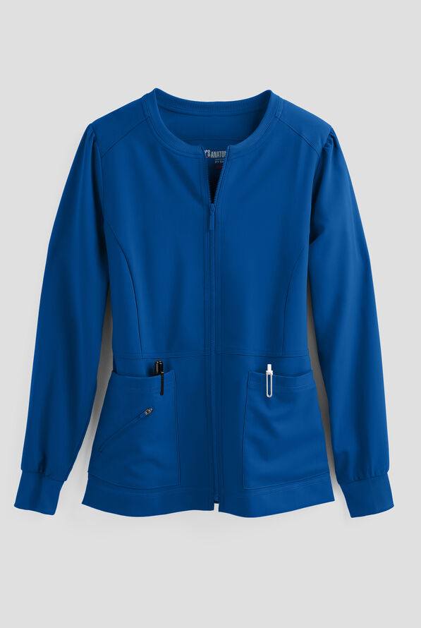 Grey's Anatomy by Barco Spandex STRETCH Millie Women's 3-Pocket Zip Front Warm Up Scrub Jacket - Royal - 1
