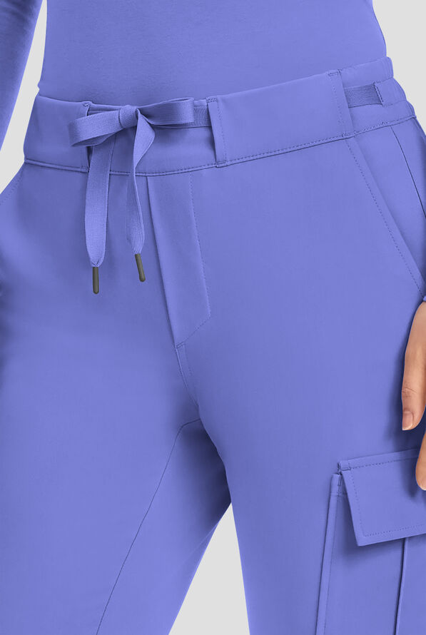 Healing Hands Quest Blair Women's 6-Pocket STRETCH Flare Leg Drawstring Cargo Scrub Pants - Petite - Ceil Blue - 3