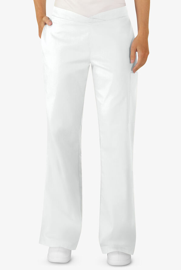 Butter-Soft Core Women's 4-Pocket Front Crossover Waistband Scrub Pants - Tall - White - 3