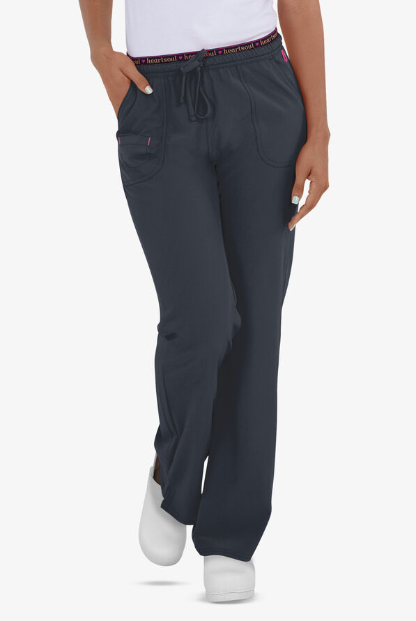 heartsoul Break On Through Heart Breaker Women's 4-Pocket STRETCH Logo Elastic Scrub Pants - Tall - Pewter - 1