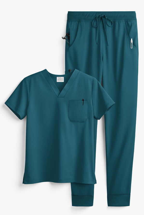 Tafford Active STRETCH Men's 5-Pocket Jogger Scrub Set - Caribbean Blue - 1