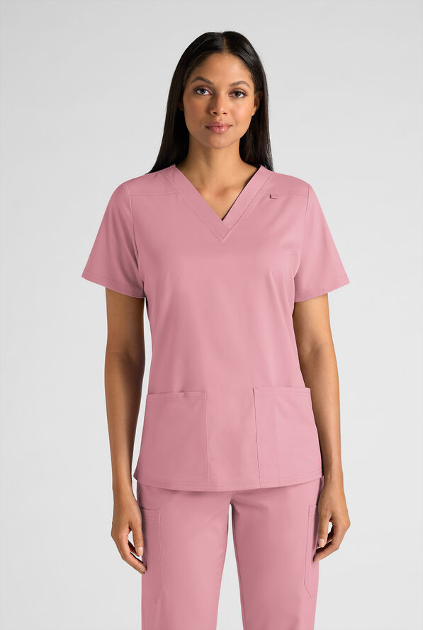 Butter-Soft STRETCH FLXTEK+ Women's 4-Pocket V-Neck Scrub Top - Cosmo Pink - 1