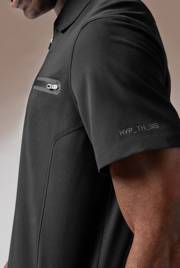 Hypothesis Alpha System Men’s 1-Pocket Zip Neck Polo Scrub Top - Jet Black - 5