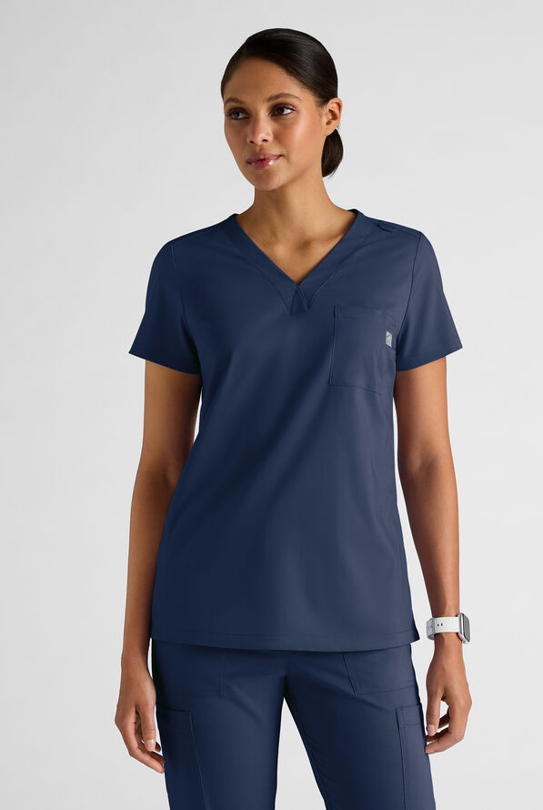 Butter-Soft STRETCH FLXTEK+ Women's 2-Pocket V-Neck Tuck-In Scrub Top - Navy - 1