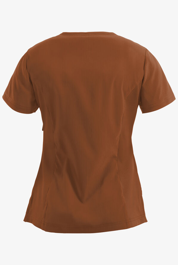 koi Lite™ Philosophy Women's 3-Pocket Mock Wrap Side Zipper Scrub Top - Walnut - 2