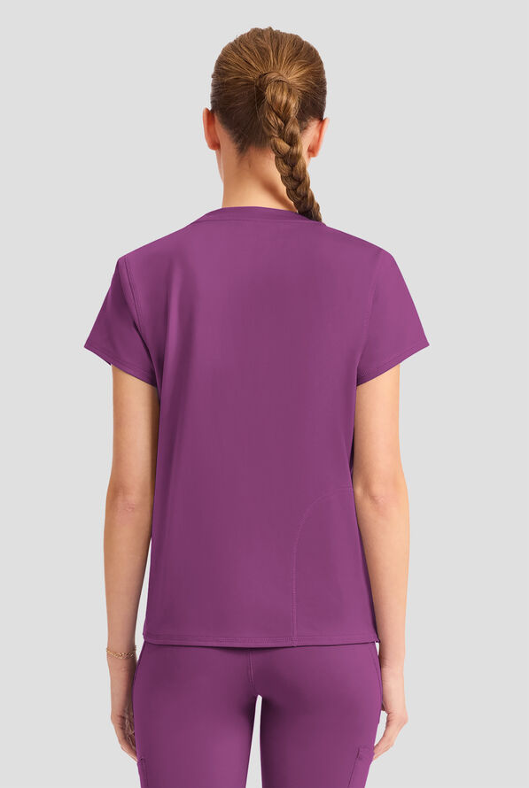 Blusa m&eacute;dica Med Couture Amp Knit STRETCH con cuello redondo y 2 bolsillos para mujer - Plum Royale - 4