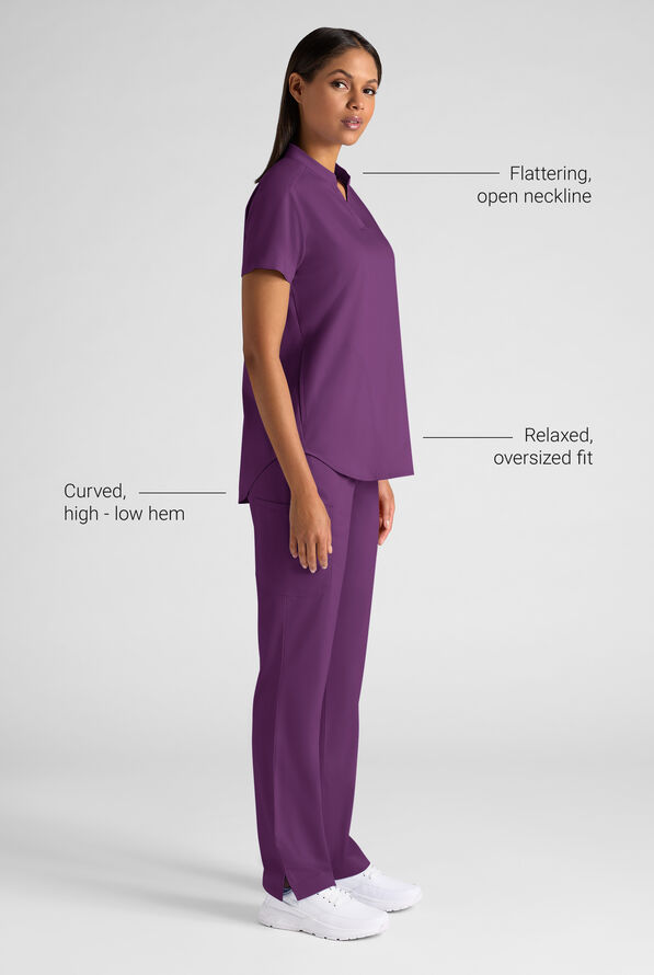 Butter-Soft STRETCH FLXTEK+ Women's 2-Pocket Oversized Henley Scrub Top - Eggplant - 3