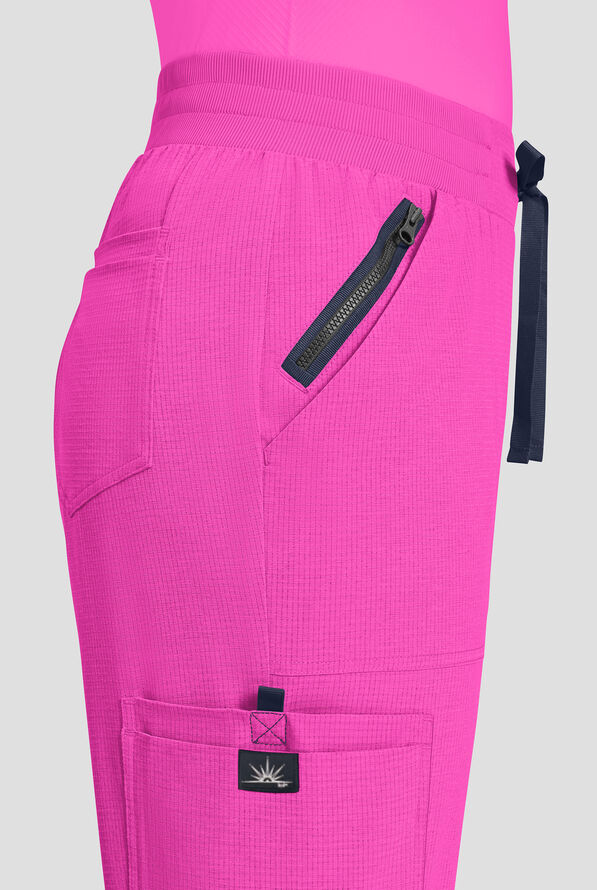 koi Solis Hettie Women's 7-Pocket STRETCH Jogger Cargo Scrub Pants - Petite - Hibiscus - 3
