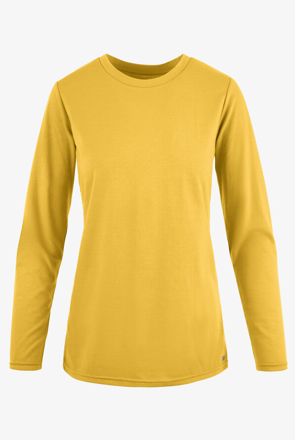 Butter-Soft Originals Women's STRETCH Cotton-Rich Long Sleeve Crew Neck Knit Underscrub - Warm Sun - 1