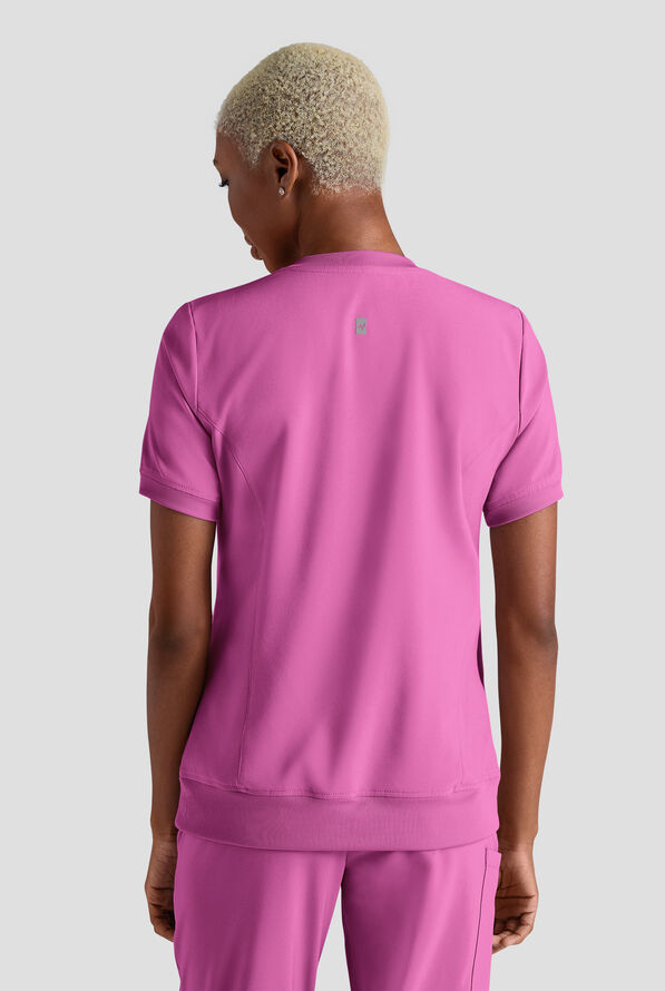 Easy STRETCH Anya Women's 2-Pocket Relaxed Crew Neck Scrub Top - Magnesium Pink - 2