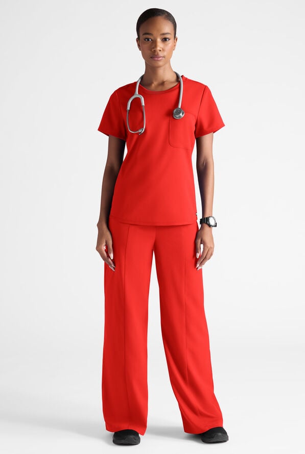 Grey's Anatomy by Barco Emerge Ally Women's 1-Pocket STRETCH Crew Neck Tuck In Scrub Top - Sunset Orange - 8