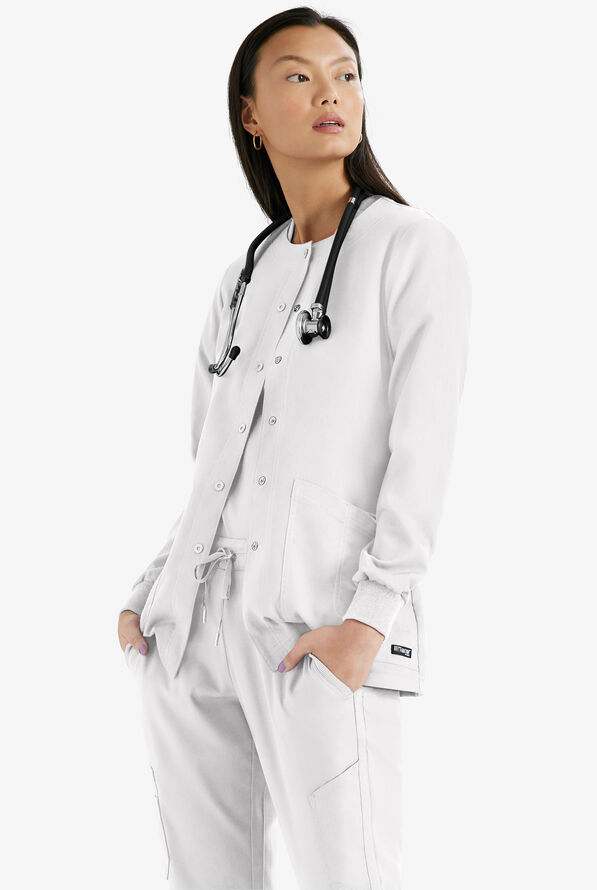 Chaqueta médica abrigada Grey's Anatomy de corte moderno con cuello redondo y 4 bolsillos para mujer - White - 2