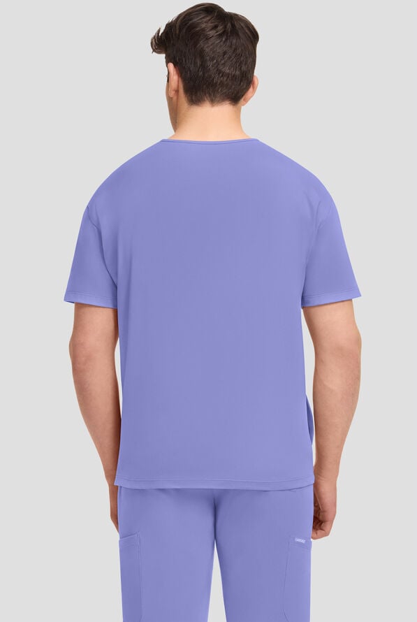 Cherokee Achieve Men's 3-Pocket STRETCH Relaxed V-Neck Knit Scrub Top - Ceil Blue - 2
