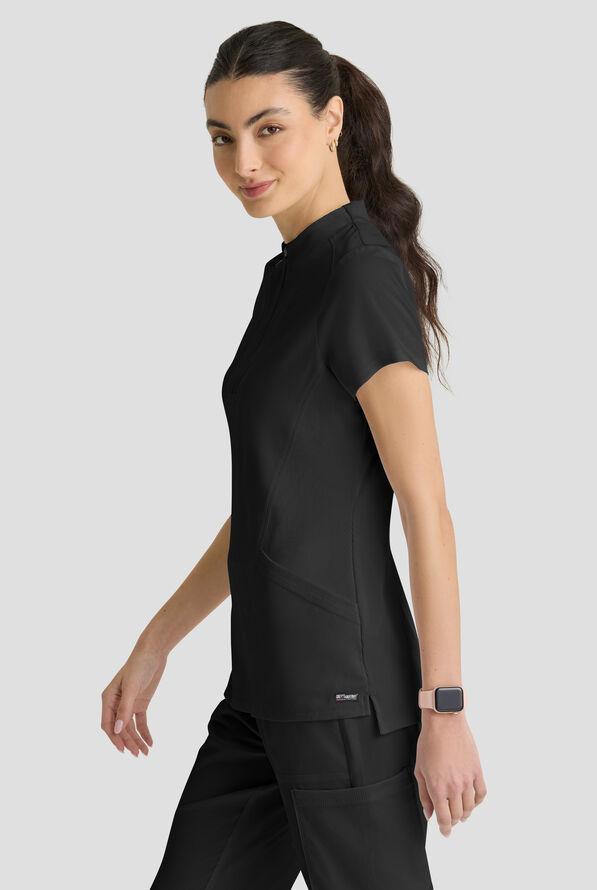 Grey's Anatomy&trade; by Barco Spandex STRETCH Kristi Women's 2-Pocket Quarter Zip Collar Neck Scrub Top - Black - 4