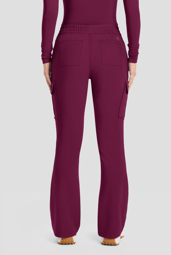 Healing Hands Quest Blair Women's 6-Pocket STRETCH Flare Leg Drawstring Cargo Scrub Pants - Petite - Wine - 4