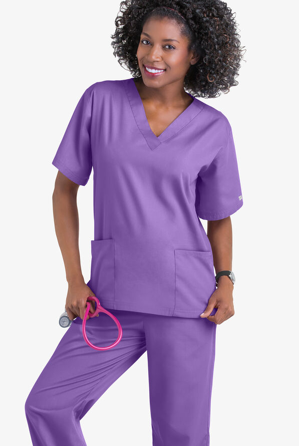 Butter-Soft Core Women's 2-Pocket V-Neck Scrub Top - Purple Glow - 2